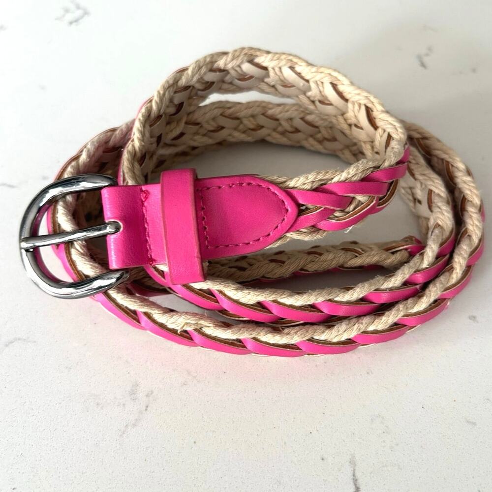 Y2K braided belt silver buckle pink/cream size medium boho gypsy retro festival